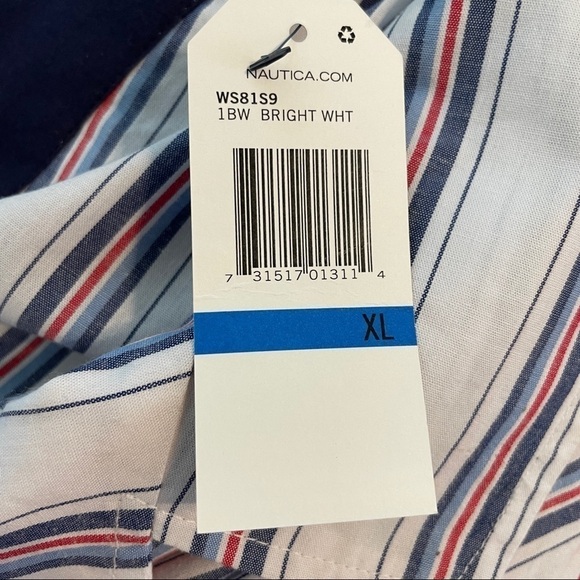 NWT: Nautica Short Sleeve Striped Sleep/Pajama Button Down Cotton Shirt - Picture 8 of 9